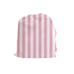 Vertical Stripes - White and Pastel Pink Drawstring Pouch (L)
