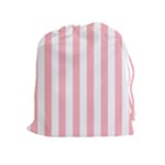 Vertical Stripes - White and Pastel Pink Drawstring Pouch (XL)
