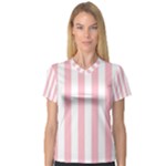 Vertical Stripes - White and Pink Women s V-Neck Sport Mesh Tee