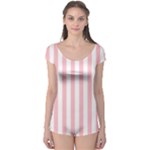 Vertical Stripes - White and Pink Boyleg Leotard (Ladies)