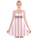 Vertical Stripes - White and Pink V-Neck Sleeveless Dress