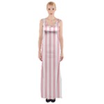 Vertical Stripes - White and Pink Maxi Thigh Split Dress