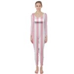 Vertical Stripes - White and Pink Long Sleeve Catsuit
