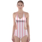Vertical Stripes - White and Pink Cut-Out One Piece Swimsuit
