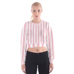 Vertical Stripes - White and Pink Women s Cropped Sweatshirt