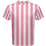 Vertical Stripes - White and Flamingo Pink Men s Cotton Tee