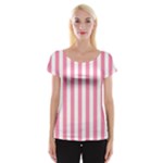 Vertical Stripes - White and Flamingo Pink Women s Cap Sleeve Top