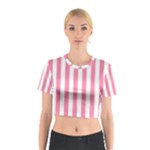 Vertical Stripes - White and Flamingo Pink Cotton Crop Top