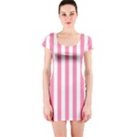 Vertical Stripes - White and Flamingo Pink Short Sleeve Bodycon Dress