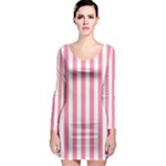 Vertical Stripes - White and Flamingo Pink Long Sleeve Bodycon Dress