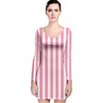 Vertical Stripes - White and Flamingo Pink Long Sleeve Velvet Bodycon Dress