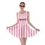 Vertical Stripes - White and Flamingo Pink Skater Dress