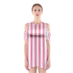 Vertical Stripes - White and Flamingo Pink Women s Cutout Shoulder Dress