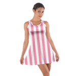 Vertical Stripes - White and Flamingo Pink Cotton Racerback Dress