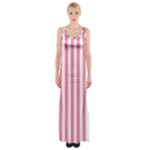 Vertical Stripes - White and Flamingo Pink Maxi Thigh Split Dress