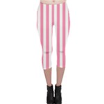 Vertical Stripes - White and Flamingo Pink Capri Leggings