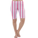 Vertical Stripes - White and Flamingo Pink Cropped Leggings