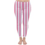 Vertical Stripes - White and Flamingo Pink Winter Leggings