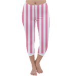 Vertical Stripes - White and Flamingo Pink Capri Winter Leggings
