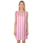 Vertical Stripes - White and Flamingo Pink Sleeveless Satin Nightdress