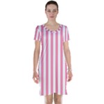 Vertical Stripes - White and Flamingo Pink Short Sleeve Nightdress