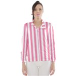Vertical Stripes - White and Flamingo Pink Wind Breaker (Women)