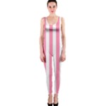 Vertical Stripes - White and Flamingo Pink OnePiece Catsuit