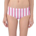 Vertical Stripes - White and Flamingo Pink Mid-Waist Bikini Bottoms