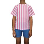 Vertical Stripes - White and Flamingo Pink Kid s Short Sleeve Swimwear