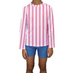 Vertical Stripes - White and Flamingo Pink Kid s Long Sleeve Swimwear