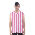 Vertical Stripes - White and Flamingo Pink Men s Basketball Tank Top