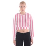 Vertical Stripes - White and Flamingo Pink Women s Cropped Sweatshirt