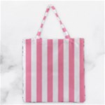 Vertical Stripes - White and Flamingo Pink Grocery Tote Bag