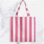 Vertical Stripes - White and Flamingo Pink Zipper Grocery Tote Bag