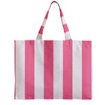 Vertical Stripes - White and Flamingo Pink Zipper Mini Tote Bag