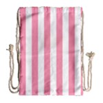 Vertical Stripes - White and Flamingo Pink Drawstring Bag (Large)