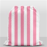 Vertical Stripes - White and Flamingo Pink Drawstring Bag (Small)
