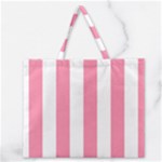 Vertical Stripes - White and Flamingo Pink Zipper Large Tote Bag