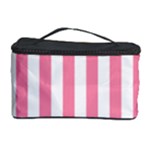 Vertical Stripes - White and Flamingo Pink Cosmetic Storage Case