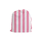 Vertical Stripes - White and Flamingo Pink Drawstring Pouch (M)