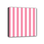 Vertical Stripes - White and Flamingo Pink Mini Canvas 4  x 4  (Stretched)