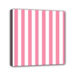 Vertical Stripes - White and Flamingo Pink Mini Canvas 6  x 6  (Stretched)