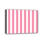 Vertical Stripes - White and Flamingo Pink Mini Canvas 7  x 5  (Stretched)