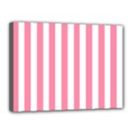 Vertical Stripes - White and Flamingo Pink Canvas 16  x 12  (Stretched)