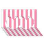 Vertical Stripes - White and Flamingo Pink Twin Hearts 3D Greeting Card (8x4)