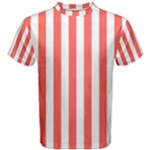 Vertical Stripes - White and Pastel Red Men s Cotton Tee