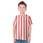 Vertical Stripes - White and Pastel Red Kid s Cotton Tee