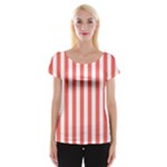Vertical Stripes - White and Pastel Red Women s Cap Sleeve Top