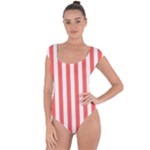 Vertical Stripes - White and Pastel Red Short Sleeve Leotard (Ladies)