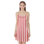 Vertical Stripes - White and Pastel Red Satin Night Slip